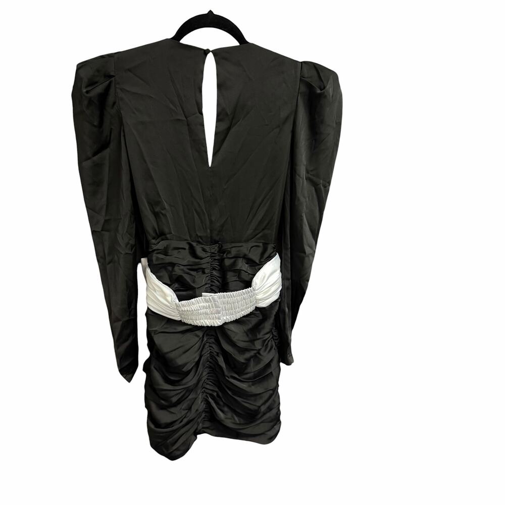 Ronny Kobo Bow Accent Margo Dress Black White Ruched Mini Length Womens Size XS - Picture 9 of 11